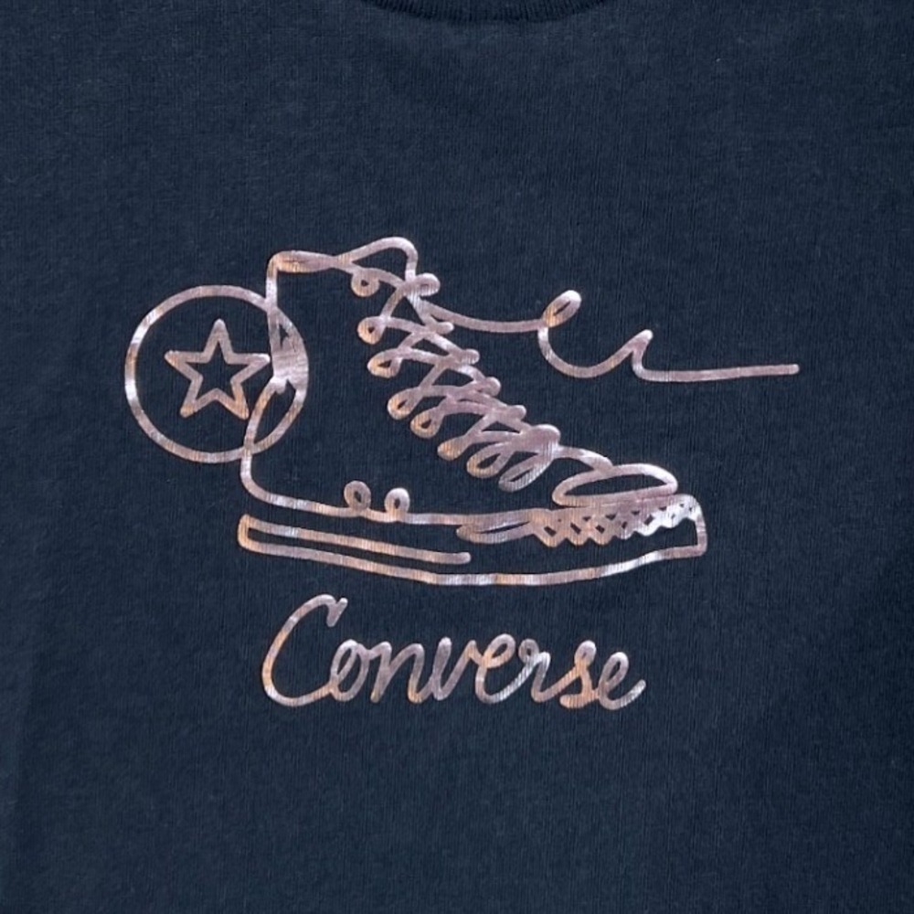 Converse Metallic Sneaker T-Shirt Size S Black Rose Gold Y2K Trendy Tee
